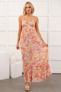 Kissed Soft Sleeveless Floral Maxi Dress (Ivory/Pink) - NanaMacs