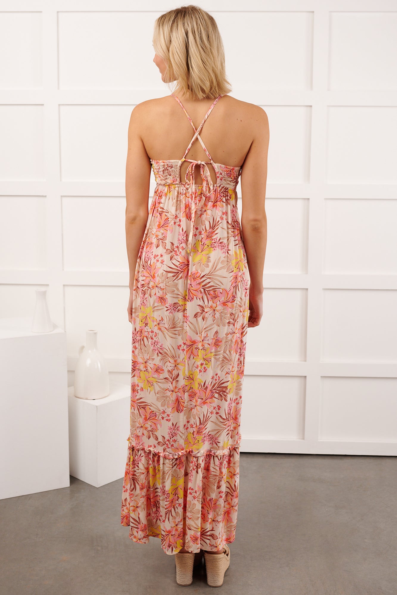 Kissed Soft Sleeveless Floral Maxi Dress (Ivory/Pink) - NanaMacs