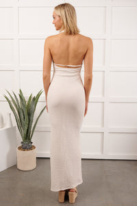 Refined Look Halter Crinkled Maxi Dress (Off-White) - NanaMacs