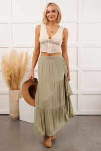 Darling Moments Tiered Slit Maxi Skirt (Sage) - NanaMacs