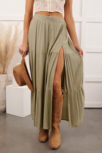 Darling Moments Tiered Slit Maxi Skirt (Sage) - NanaMacs