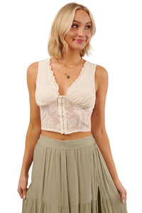 Dream In Gold Sleeveless Floral Lace Top (Cream) - NanaMacs