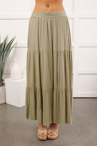 Darling Moments Tiered Slit Maxi Skirt (Sage) - NanaMacs