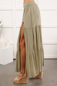 Darling Moments Tiered Slit Maxi Skirt (Sage) - NanaMacs