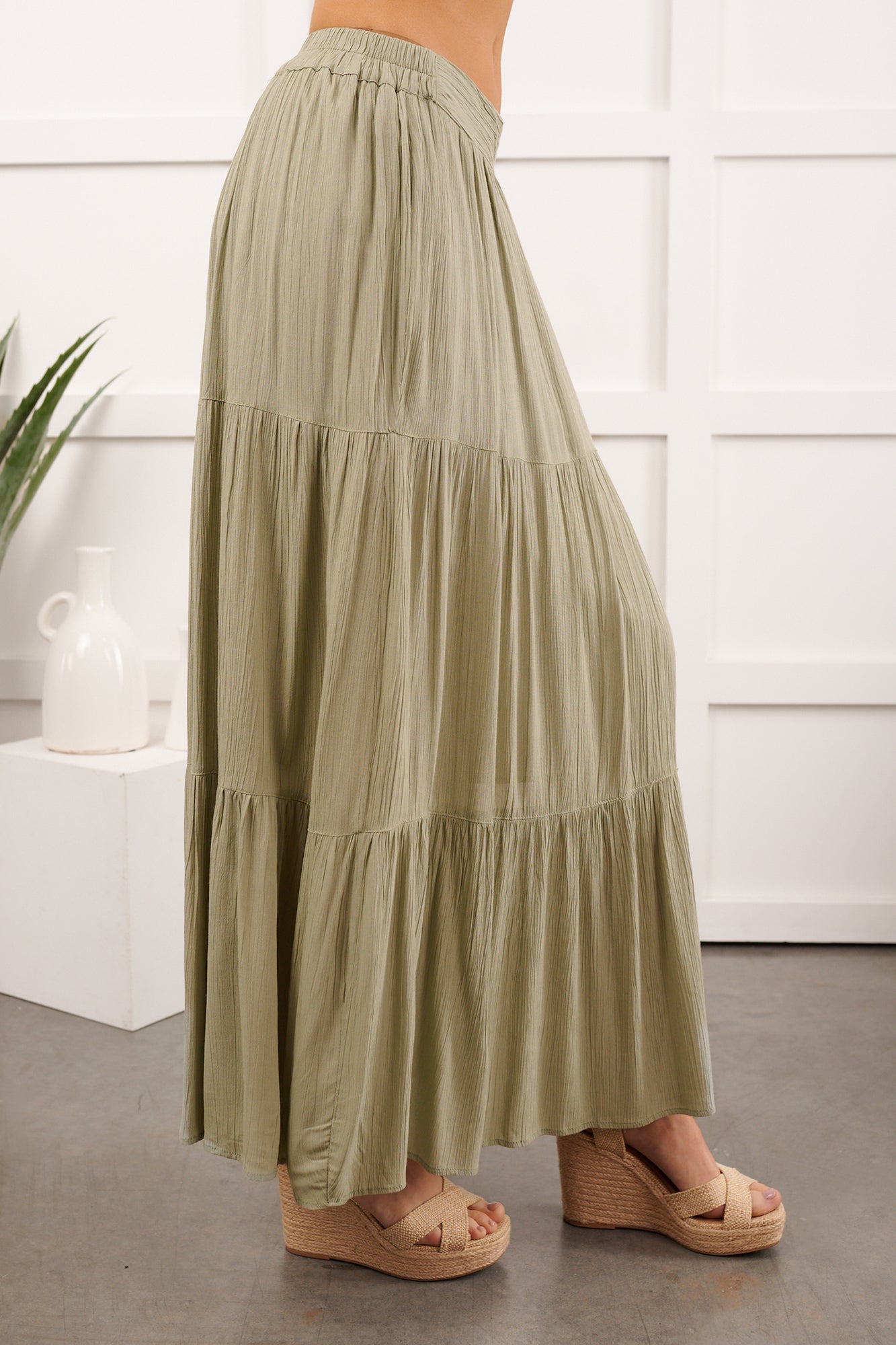 Darling Moments Tiered Slit Maxi Skirt (Sage) - NanaMacs
