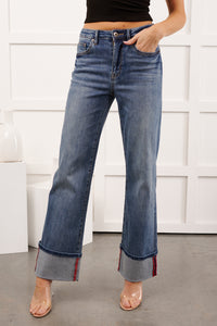 Moises Wide Leg Cuffed Mica Denim Jeans (Porto Blue) - NanaMacs