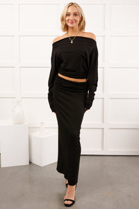 Nestle In Now Long Sleeve Maxi Skirt Set (Black) - NanaMacs