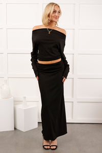 Nestle In Now Long Sleeve Maxi Skirt Set (Black) - NanaMacs