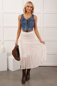 Lacy Daze Tiered Lace Midi Skirt (Off White) - NanaMacs
