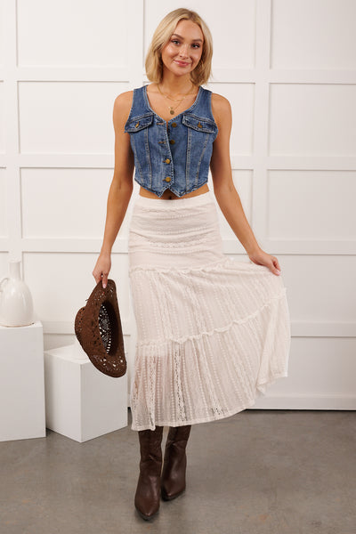 Downhome Darling Sleeveless Denim Vest (Blue Haze)
