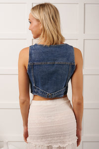 Downhome Darling Sleeveless Denim Vest (Blue Haze) - NanaMacs