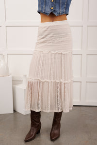Lacy Daze Tiered Lace Midi Skirt (Off White) - NanaMacs