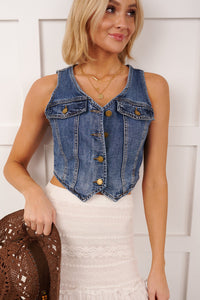 Downhome Darling Sleeveless Denim Vest (Blue Haze) - NanaMacs