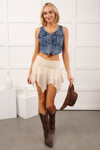 Downhome Darling Sleeveless Denim Vest (Blue Haze) - NanaMacs