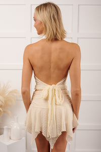 Delicate Daydream Lace Cowl Halter Crop Top (Cream) - NanaMacs