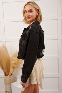 Fade Into You Distressed Denim Jacket (Washed Black)