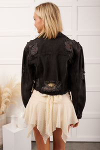 Fade Into You Distressed Denim Jacket (Washed Black)