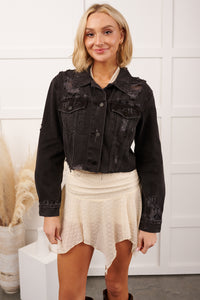 Fade Into You Distressed Denim Jacket (Washed Black)