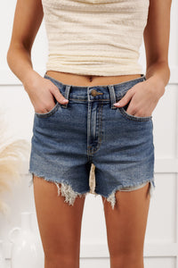 Colten Distressed High-Low Jean Shorts (Medium Denim) - NanaMacs