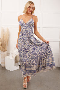 Eyes On You Floral Sleeveless Maxi Dress (Ivory/Blue) - NanaMacs