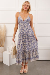 Eyes On You Floral Sleeveless Maxi Dress (Ivory/Blue) - NanaMacs