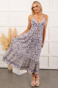 Eyes On You Floral Sleeveless Maxi Dress (Ivory/Blue) - NanaMacs
