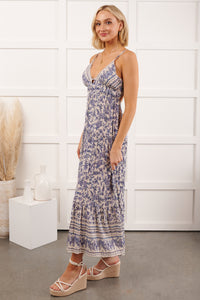 Eyes On You Floral Sleeveless Maxi Dress (Ivory/Blue) - NanaMacs
