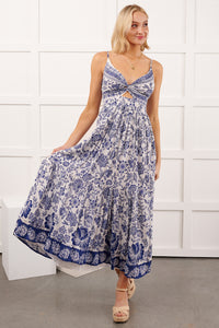Beach Lullaby Floral Sleeveless Maxi Dress (Ivory/Blue) - NanaMacs