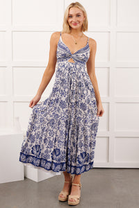 Beach Lullaby Floral Sleeveless Maxi Dress (Ivory/Blue) - NanaMacs