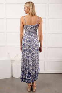 Beach Lullaby Floral Sleeveless Maxi Dress (Ivory/Blue) - NanaMacs