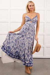 Beach Lullaby Floral Sleeveless Maxi Dress (Ivory/Blue) - NanaMacs
