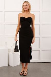 Look Alive Strapless Bodycon Midi Dress (Black) - NanaMacs