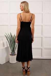 Soft Twirl Tiered Crochet Bodice Midi Dress (Black) - NanaMacs