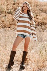 Backseat Glam Long Sleeve Stripe Sweater (Cream/Taupe) - NanaMacs
