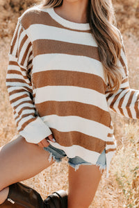 Backseat Glam Long Sleeve Stripe Sweater (Cream/Taupe) - NanaMacs