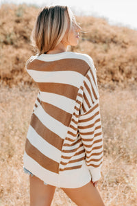 Backseat Glam Long Sleeve Stripe Sweater (Cream/Taupe) - NanaMacs