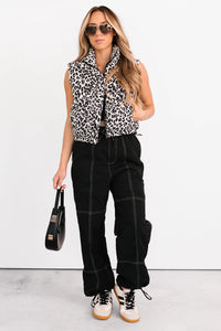 Wildest Dreams Leopard Print Puffer Vest (Black/Grey) - NanaMacs