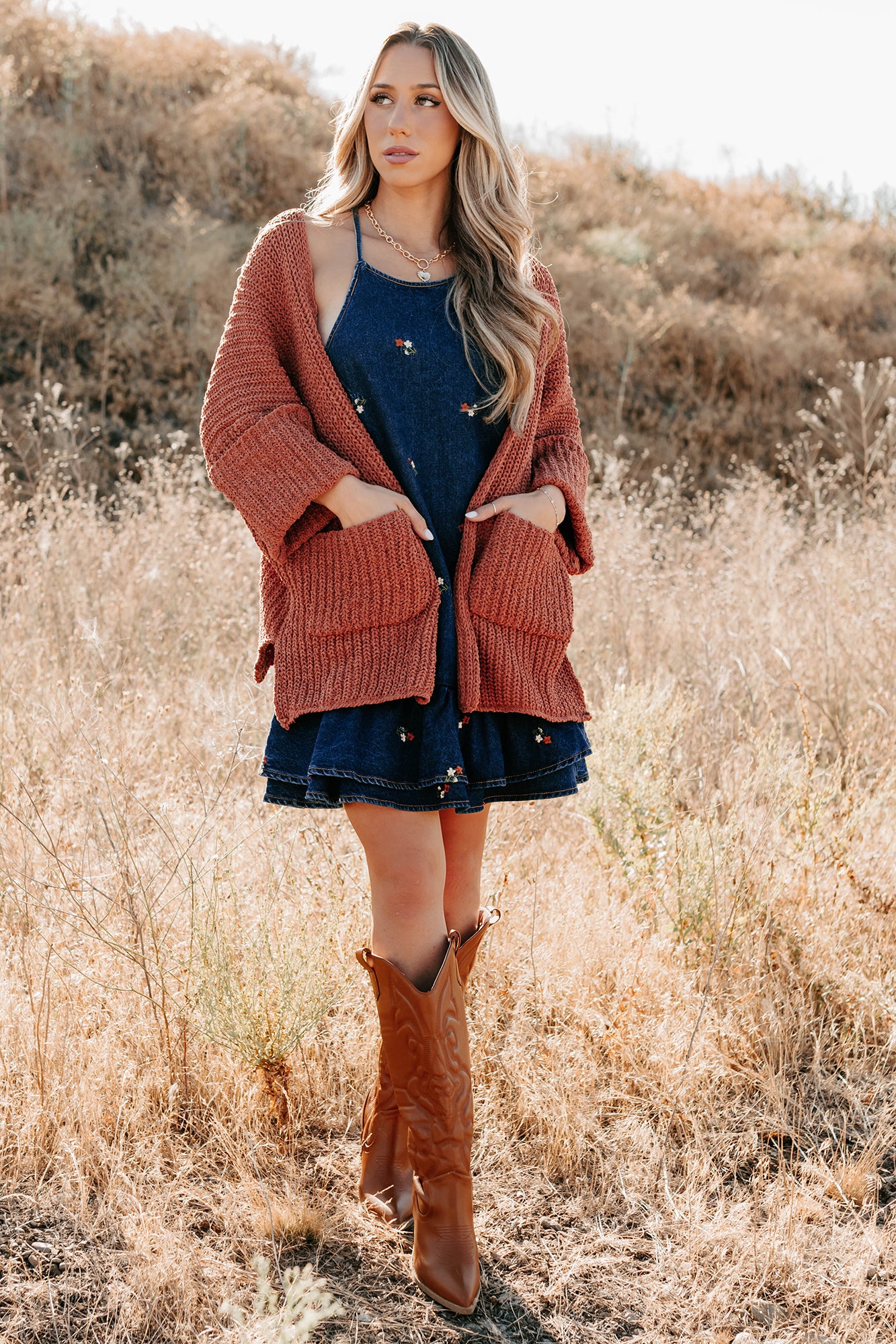 Quiet Times Cuffed Sleeve POL Cardigan (Brick) - NanaMacs