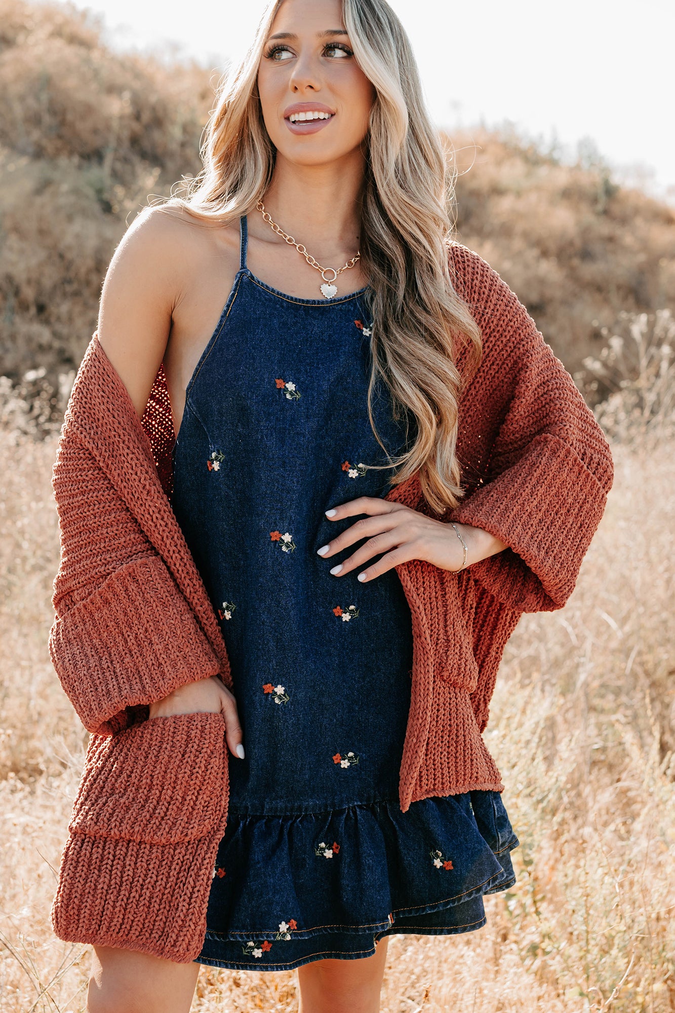 Quiet Times Cuffed Sleeve POL Cardigan (Brick) · NanaMacs