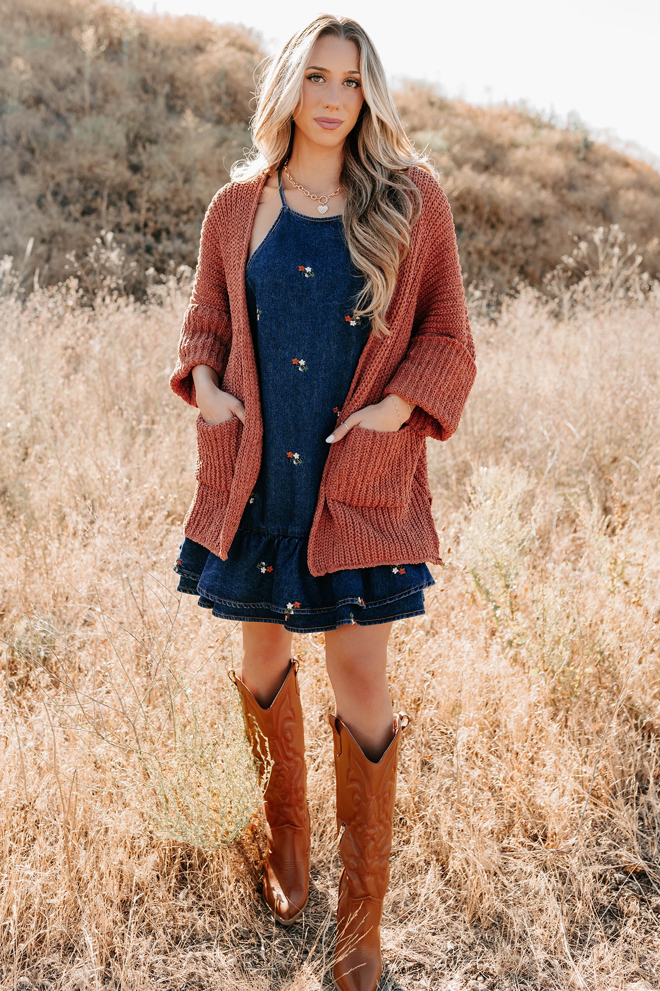 Quiet Times Cuffed Sleeve POL Cardigan (Brick) - NanaMacs