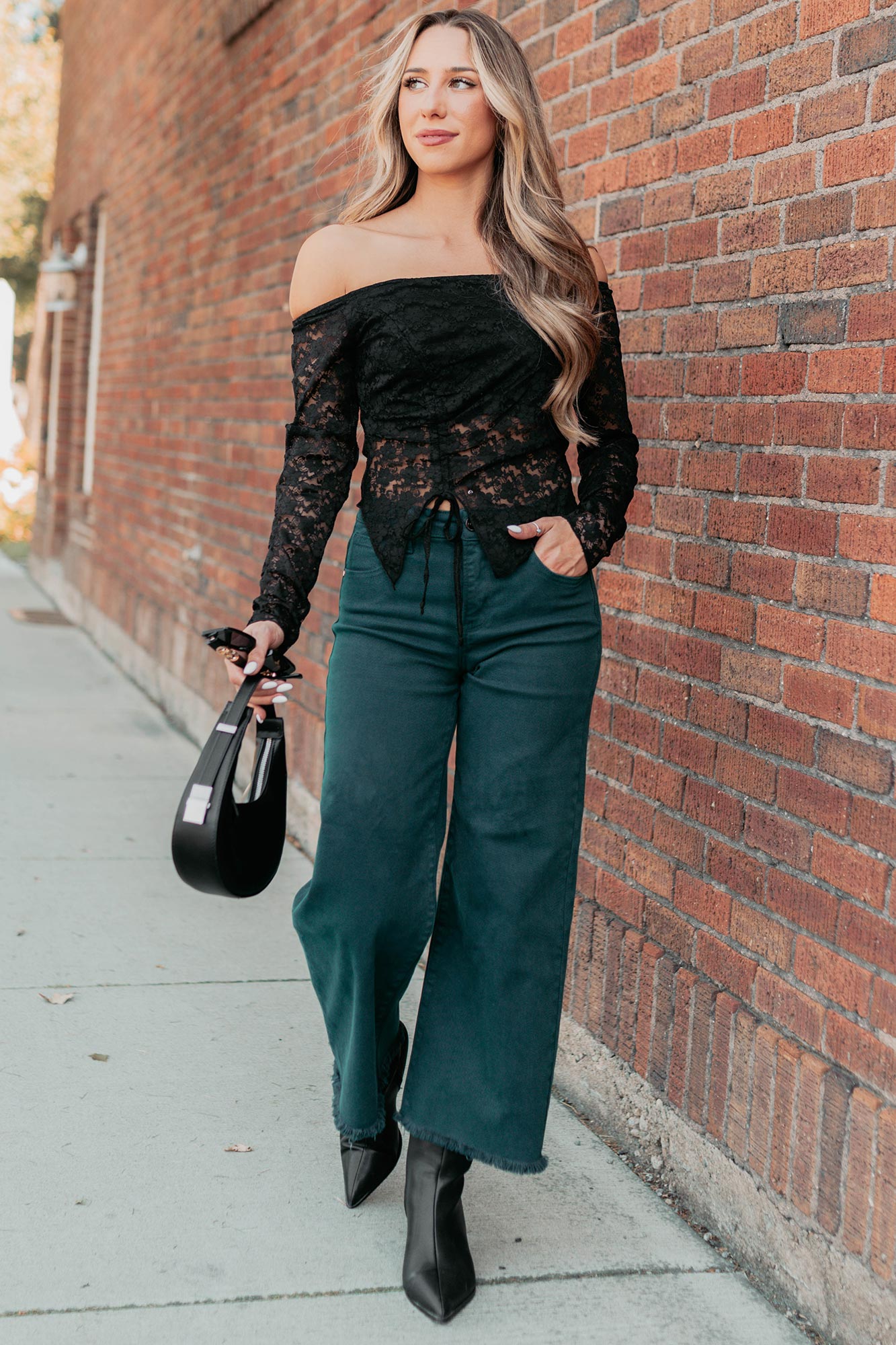 Up To Standard Ruched Lace Asymmetric Top (Black) - NanaMacs