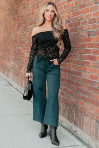 Walter High Rise Wide Crop Risen Jeans (Hunter Green) - NanaMacs