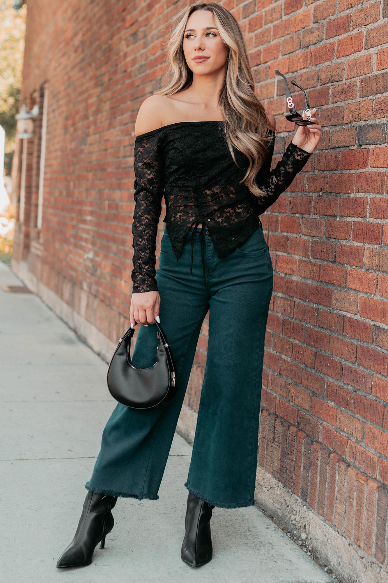 Walter High Rise Wide Crop Risen Jeans (Hunter Green) - NanaMacs