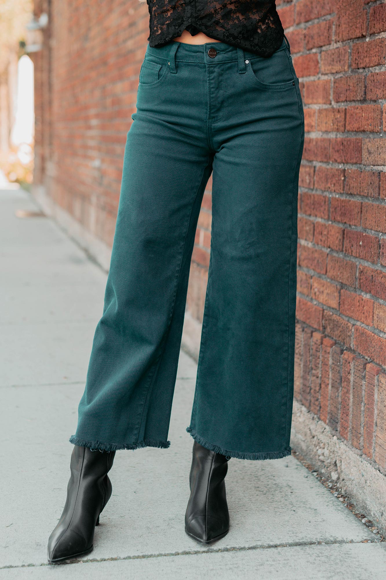 Walter High Rise Wide Crop Risen Jeans (Hunter Green) - NanaMacs
