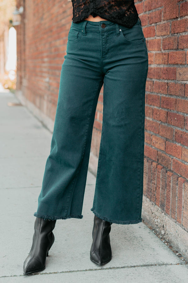 Walter High Rise Wide Crop Risen Jeans (Hunter Green) - NanaMacs