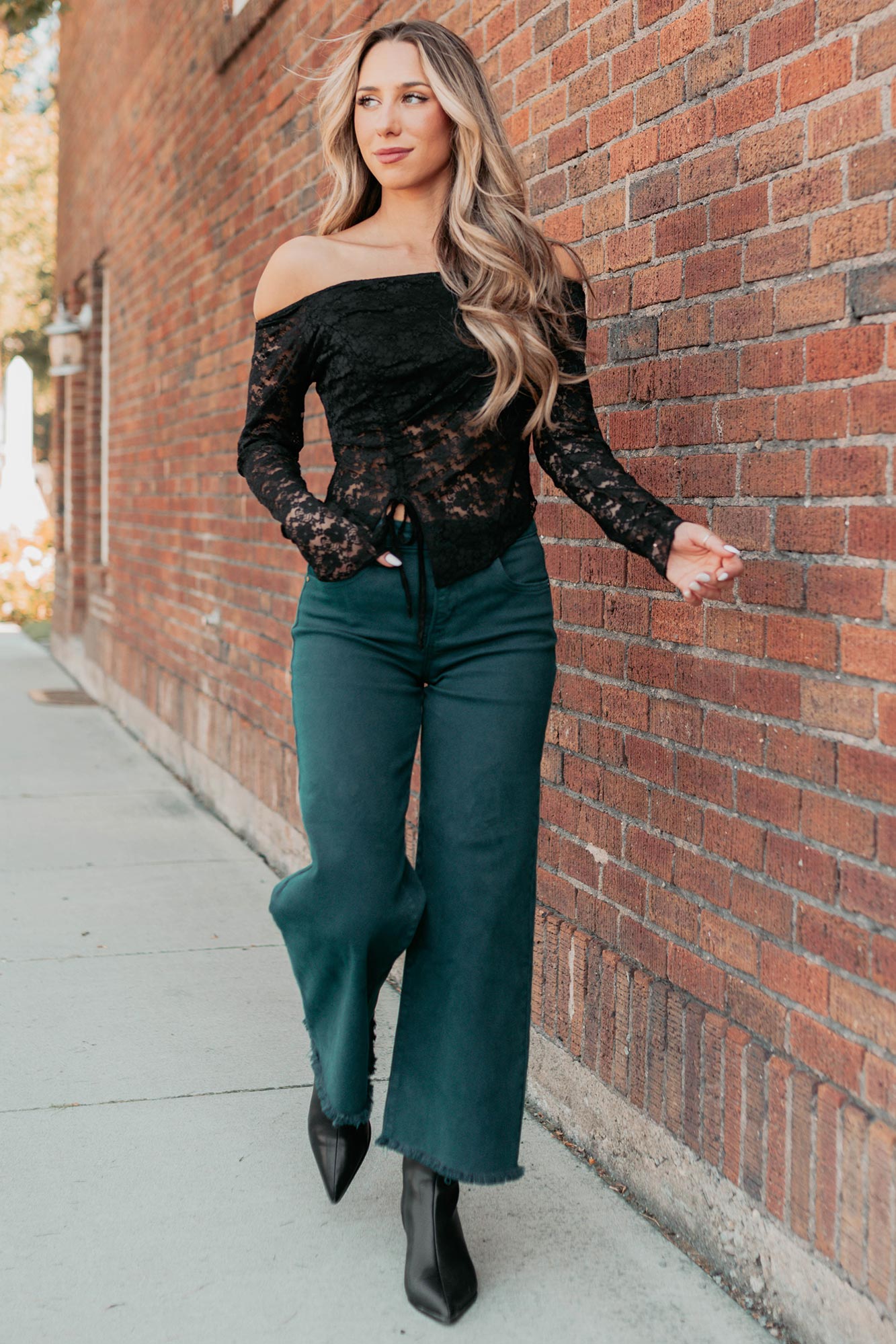 Up To Standard Ruched Lace Asymmetric Top (Black) - NanaMacs