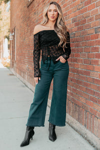 Up To Standard Ruched Lace Asymmetric Top (Black) - NanaMacs