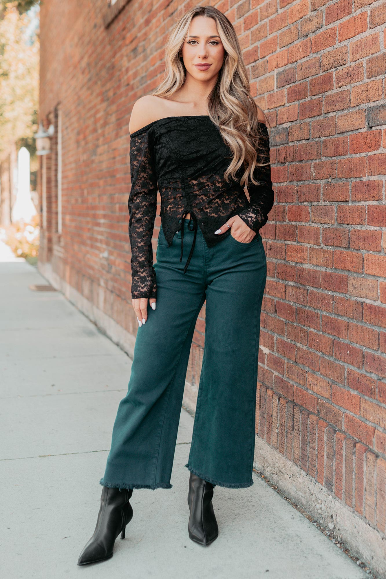 Walter High Rise Wide Crop Risen Jeans (Hunter Green) - NanaMacs