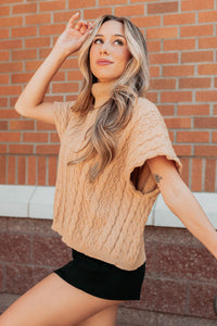 Cozy Escape Short Sleeve Cable Knit Sweater (Taupe) - NanaMacs