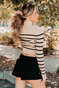 Blissful Rest Striped Mock Neck Sweater Top (Taupe/Black) - NanaMacs